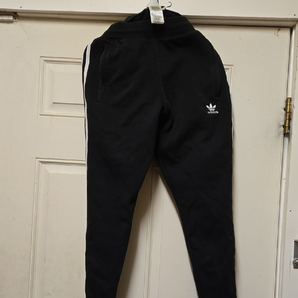 Adidas Women's Black Joggers with White Stripes